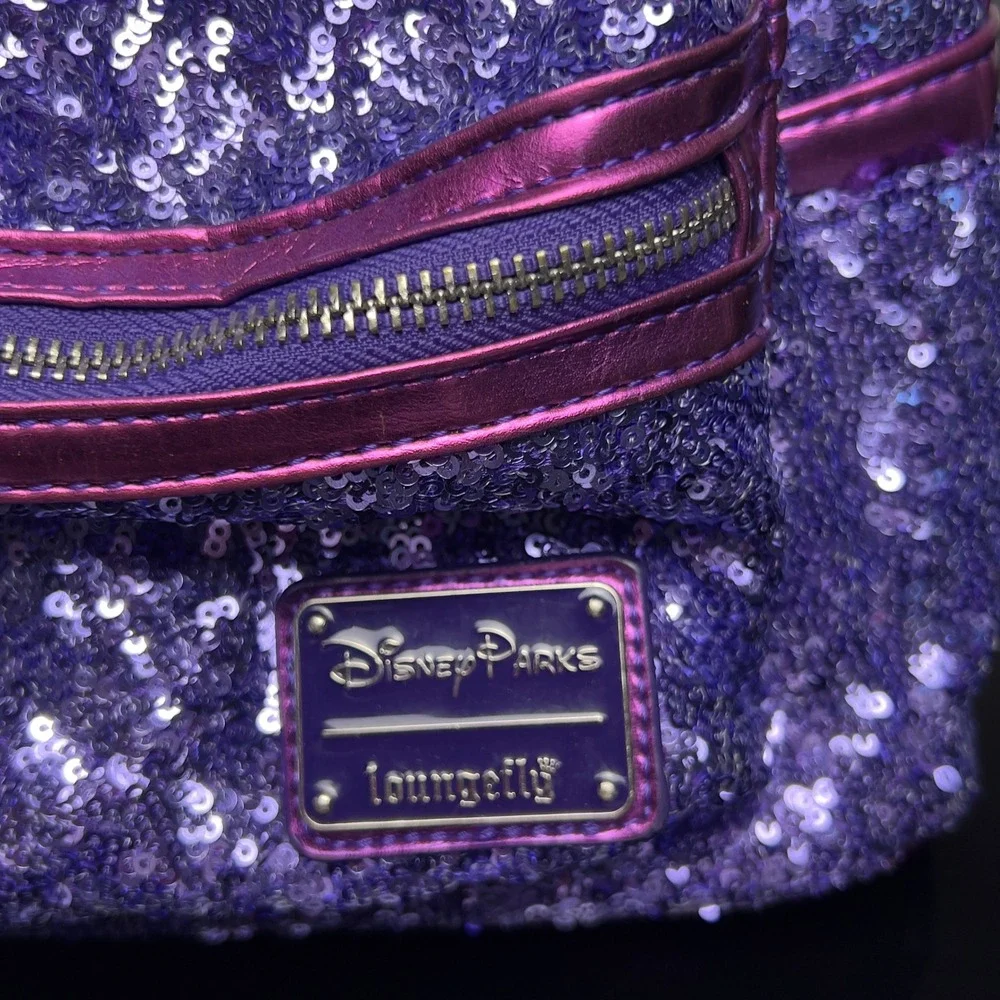 Disney Parks Loungefly‎ Purple Potion Minnie Ears Mini Backpack Sequin Metallic